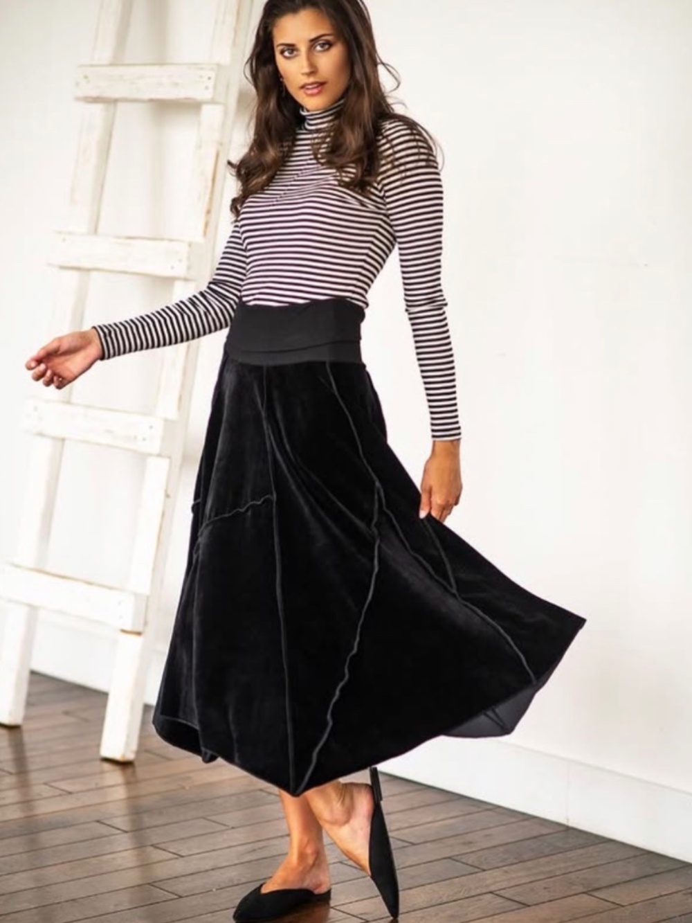 Parni Black Ribbed Knit Patch Asymmetrical Maxi Skirt Small